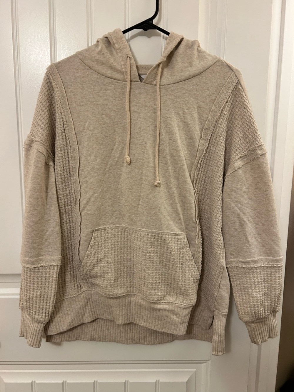 Time and Tru Cream Waffle-Knit Hooded Sweatshirt